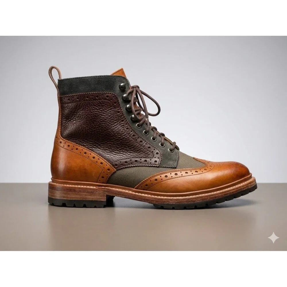 Stacy Adams Finnegan Wingtip Lace-Up Boots Genuine Leather Suede 8½